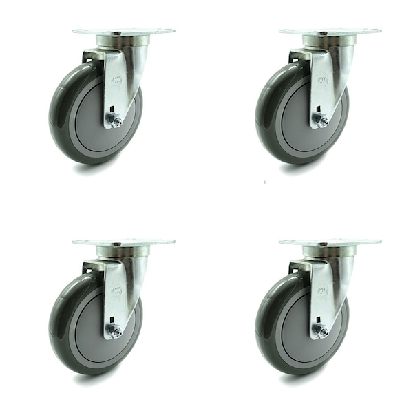 SCC - 5" x 1.25" Gray Polyurethane Wheel Swivel Casters, 4PK